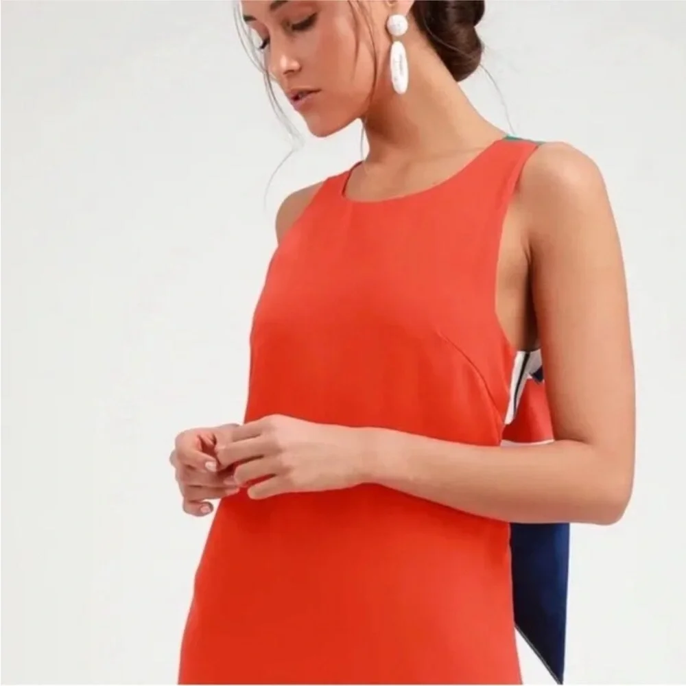 Lulus Joyful Orange Red Multi-Stripe Tie-Back Mini Dress Women’s Size Medium - Picture 3 of 9